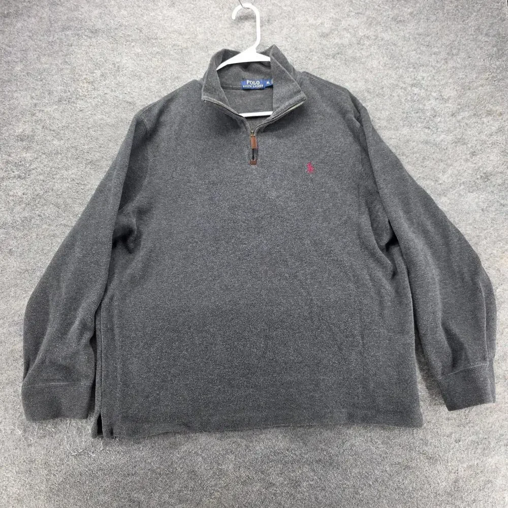 Polo Ralph Lauren Sweater Mens XL Gray Mock Neck 1/4 Zip Pullover Pony Logo